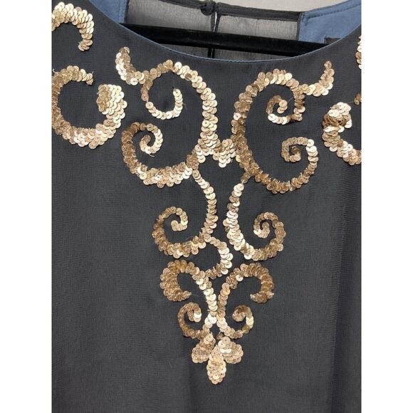 Betsy‎ & Adam Sleeveless Cocktail Dress Womens 12 Black Gold Metallic sequins - Picture 6 of 8